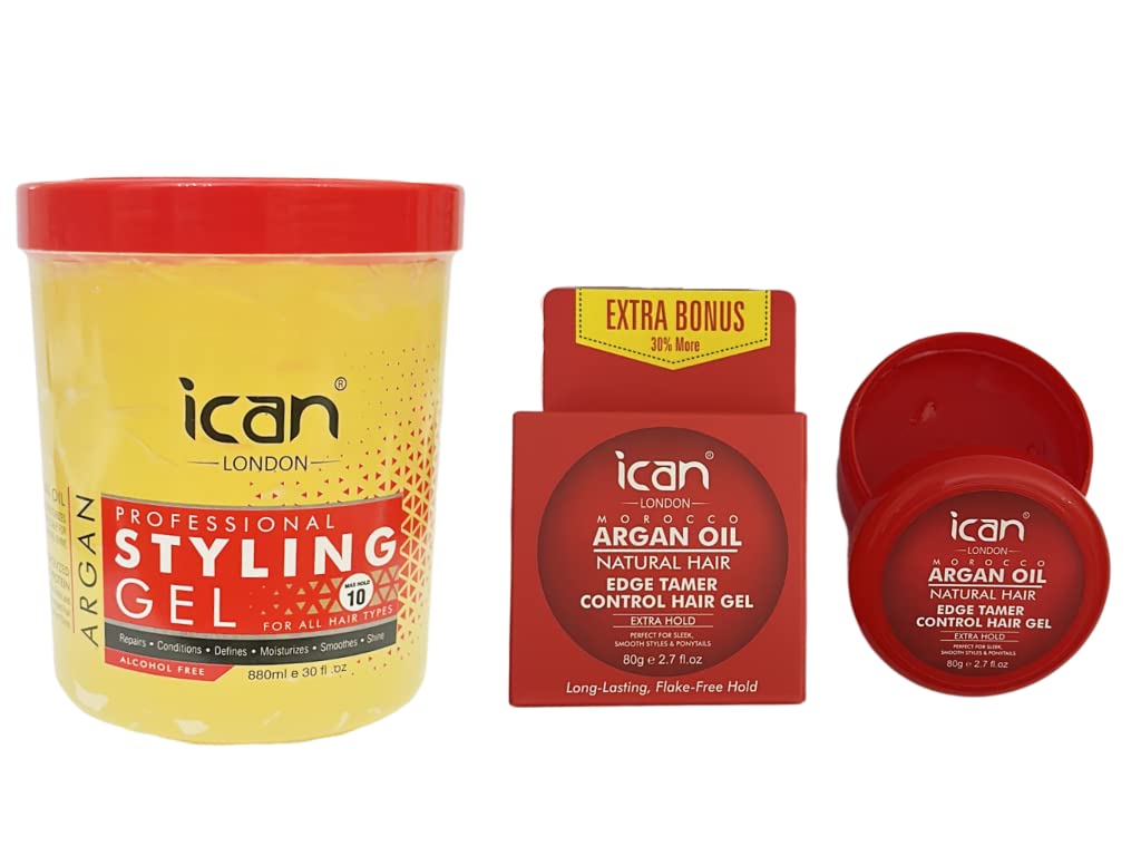 ICAN LONDONArgan Oil Styling Gel 880ml + Argan Oil Edge Control Gel 80g Combo Set