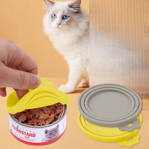 Image of 2PCS Pet Food Can Lids, Silicone Food Can Covers Set, Reusable BPA-Free and Dishwasher Safe for Dog and Cat Food Canned, Yellow /Gray