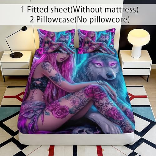 Housse de matelas 3D impression loup art microfibre - 3