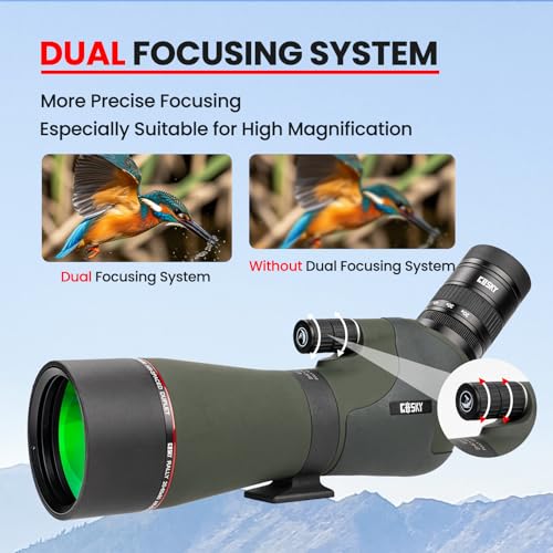 Image of Gosky 20-60x80 Spotting Scope with Phone Adapter, Dual Focusing Waterproof Spotting Scopes for Target Shooting Bird Watching Hunting Wildlife Safari Viewing, BAK4 FMC Spotter Scope with Carrying Case