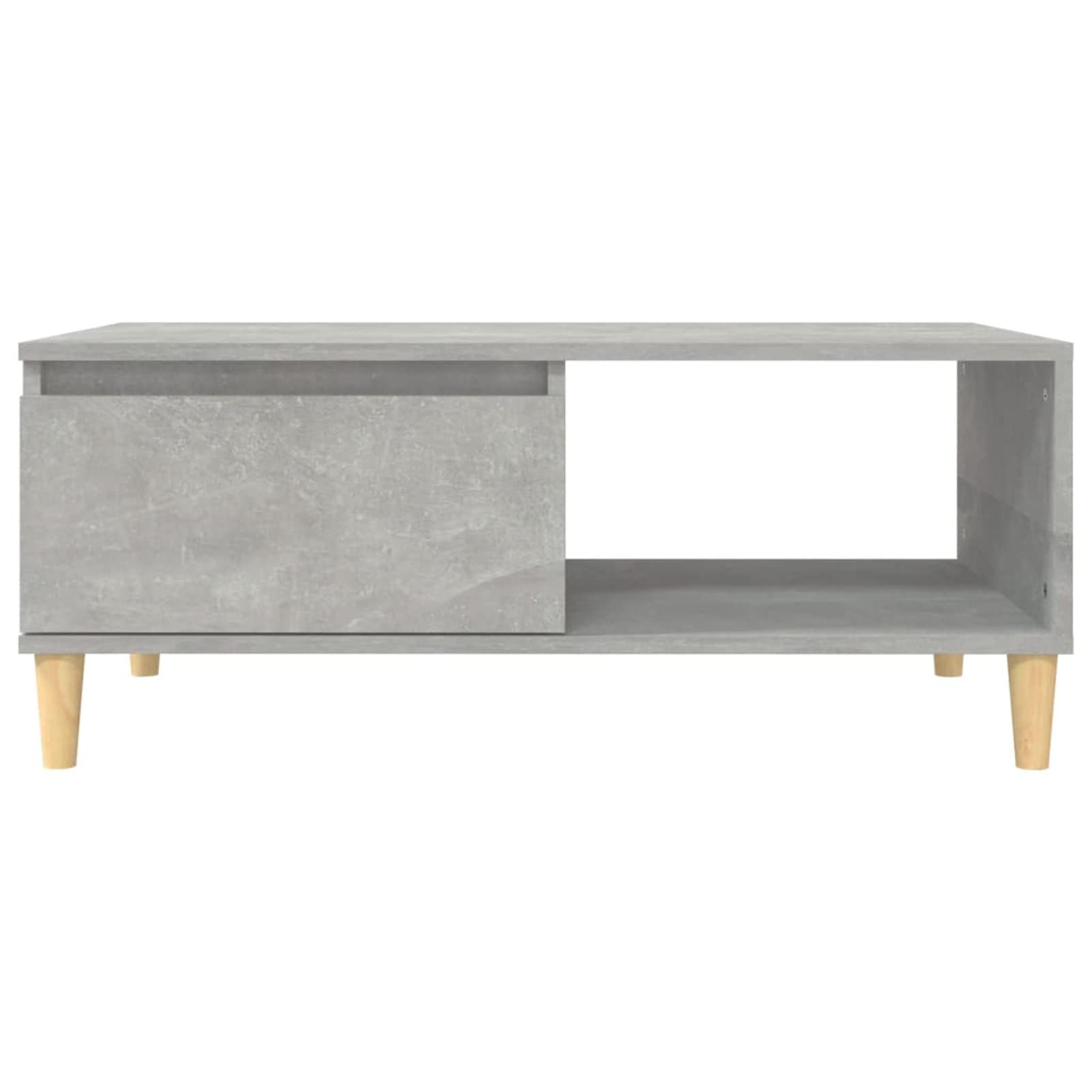 Mesa de centro escandinava con almacenamiento, 90x50x36,5 cm, gris hormigón, madera contrachapada y eucalipto