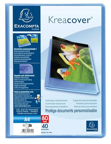 Exacompta - Réf. 5762E - Carton de 10 Protège-documents Kreacover Chromaline - 60 pochettes cristal lisse - 120 vues - pour A4 - dim 24 x 32 cm - couverture en polypro semi-rigide - bleu