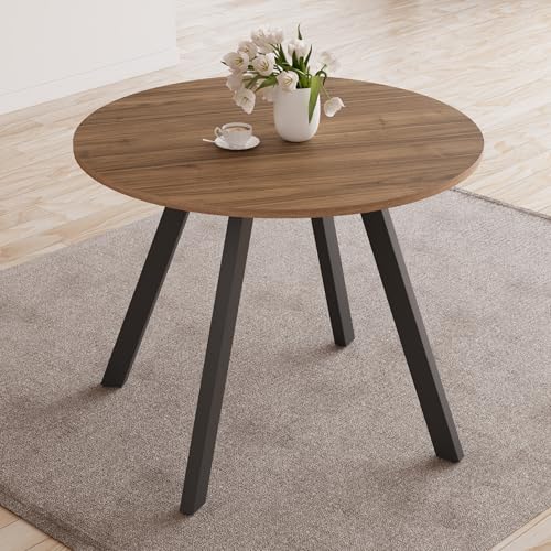 Zerifevni 34.6'' Round Dining Table Mid Century Modern Small Round Coffee Table, Saving Space (Walnut Table)