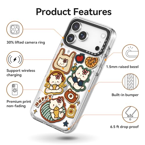 Coque iPhone Pro robuste évite les bris d'écran Rosarnnah chat pailleté