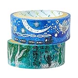 シール堂 日本製 箔入り 宮沢賢治 二十六夜・春と修羅 きらぴかマスキングテープ 2巻セット 3m巻 Shinzi Katoh ks-dt-20060