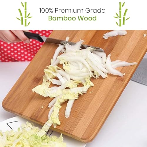 Image of Yellow Weaves Bamboo Wood Chopping Board Cutting Board with Metal Handle for Vegetables, Fruits, for Kitchen Use, Eco Friendly, BPA Free, Anti Microbial (20 x 30 CM, 1.8 CM Thickness)