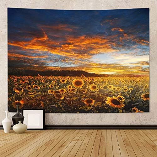 Lujohoy Sunset Sunflower Tapestry Wall Hanging Flower Small Aesthetic Art for Teen Girl Bedroom Living Room Nature Plant Decor Cottagecore Home Decoration Large