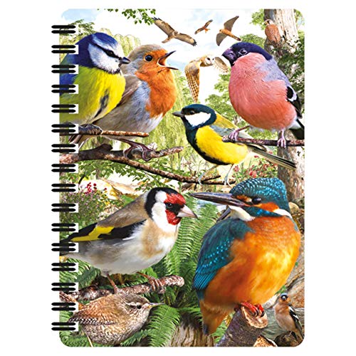 3D LiveLife Libreta - Naturaleza de Deluxebase. Libreta pequeña A6 con espiral, lenticular 3D de pajáros y hojas lisas recicladas. Ilustraciones con licencia del reconocido artista David Penfound