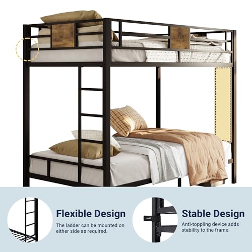 Image of Allewie Twin Over Twin Bunk Bed with Rustic Wooden Accents,Black