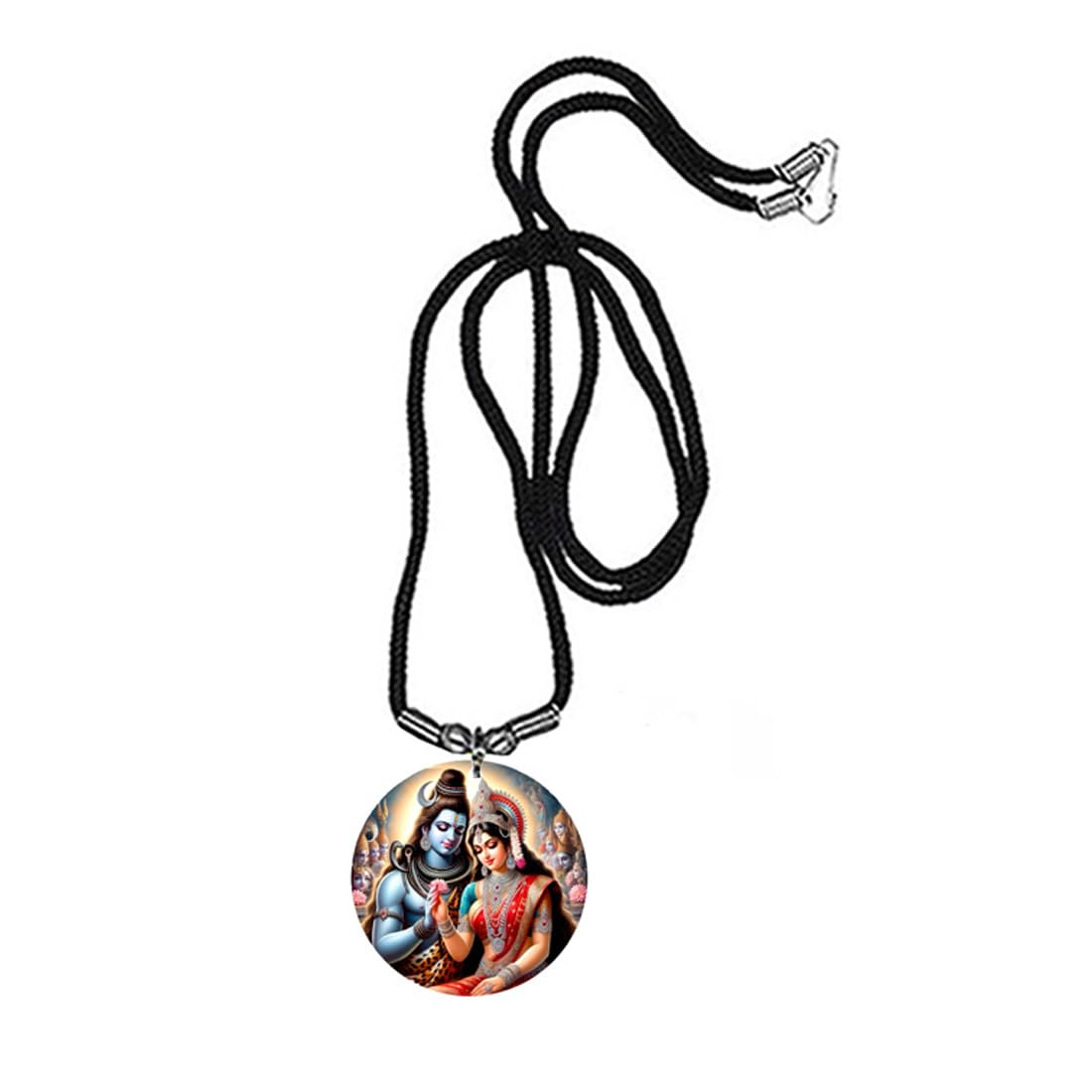 abhiora fashion Lord Shiv Parwati Yellow Acrylic Religious Pendant with Cord Chain Spiritual Hindu Devotional for Men and Women-picture-30