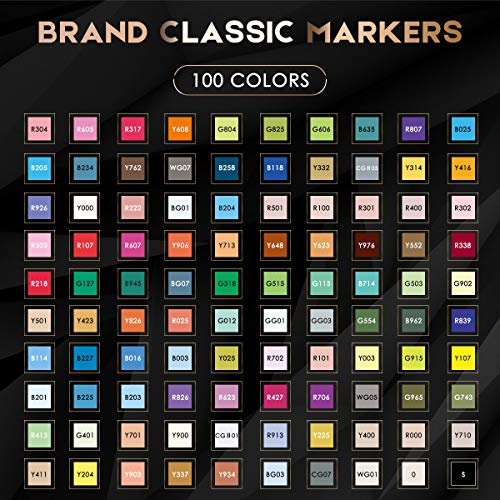 Image of Caliart Markers, 100 Colors Dual Tip Art Markers Sketch Pens Permanent Alcohol Based, with Case for Adults Artists Drawing Illustration Sketching Coloring (Black Barrel)