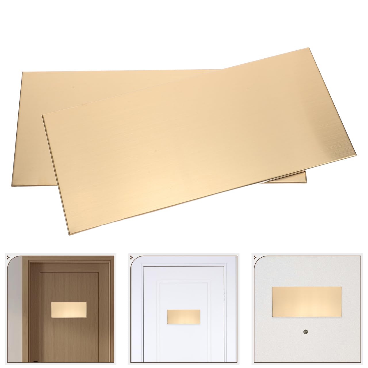 FRCOLOR Lot de 2 Plaques de Porte Adhésives 25x11 Cm en Acier Inoxydable Brossé Doré, Panneaux Métalliques Vierges Auto-adhésifs pour Bureau, École, Hôpital, Hôtel et Appartement, Plaque
