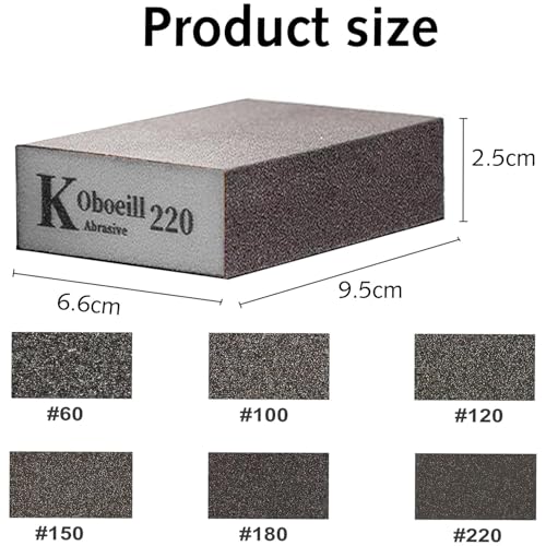 Blok szlifierski z 6 ziarnistościami (60, 100, 120, 150, 180, 220), grubo/średnia/drobna/super drobna, do szlifowania na mokro i na sucho, nadaje się do prania i wielokrotnego użytku, papier ścierny