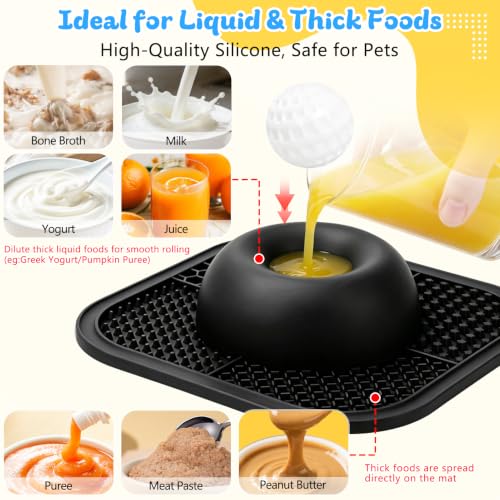Image of Slow Feeder Dog Bowls & Lick Mat for Liquid and Thick Treat, Anti-Slip Dog Lick Bowl with Interactive Rolling Ball, 5 /6 Cup Pup Licking Toy for Large Medium Small Dogs and Cats-Large Black