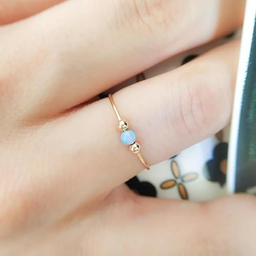 Miniatura 3 de Anti Stress Anxiety Ring Gold Stress Relief Fidget Worry Ring Adjustable Blue Opal Spinner Ring Gold Filled (7)