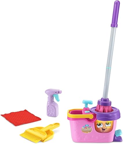 Miniatura 2 de LeapFrog Clean Sweep Learning Caddy, juego de juguetes de limpieza para trapeador y escoba para niños de 3 a 5 años, color rosa