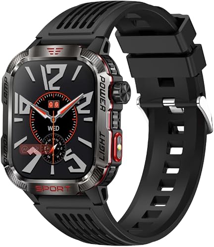 BezosMax 2.01" HD Smart Watch with Bluetooth for Android iOS, Voice Assistant Fitness Tracker with Heart Rate Blood Oxygen Monitor, Outdoor Smartwatch with Altimeter Compass Flashlight