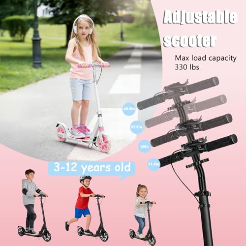 Image of Scooters for Kids, Led Light-Up Rear Wheel, 4 Adjustable Height Dual Brakes,Foldable 8in Big Wheel Scooter, Shock Absorption, 2 Wheel Kick Scooter for Adults, Teens, Up to 300 Lbs