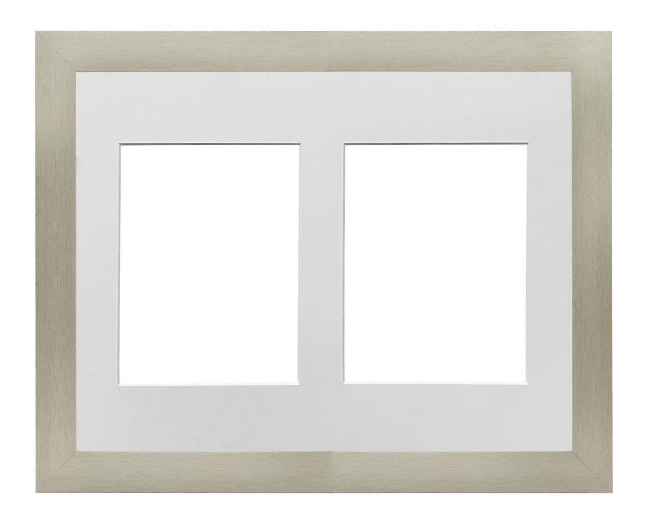 Silver Frame 14x10' Multi Aperture Picture Frame with White Mount to fit (2x) 7x5' Photos with Perspex Sheet - Tabletop & Wall Mountable Landscape or Portrait