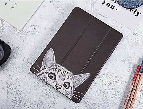 iPad Mini7 ケース A17 Pro 2024 背面透明 iPad Mini6 ケース クリア 可愛い 動物 ラッコ クマ ウサギ 猫 柄 iPad mini 第 6 7 世代 iPad mini 7 カバー 印刷 プリントレザー TPU オートスリープ 極薄 軽量,猫