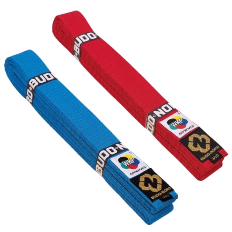 BUDO NORD Cintura Karate Competizione Cotone WKF, Rossa/Blu