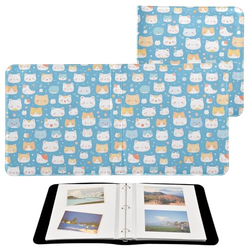 Album fotografico universitario per foto di tutte le dimensioni, divertenti volti colorati di gatti su sfondo blu, autoadesivo, 10 x 15 cm, 12 x 17 cm, 15 x 20 cm