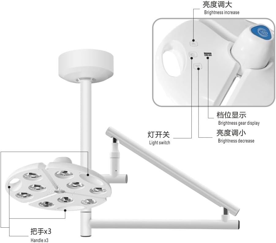 90W Ceiling LED Shadowless Surgical Lamp 4 Levels Brightness Adjustable 360 Rotation Hanging Cold Light Exam Lamp Multi-Angle Illumination Light KD-2015D-5
