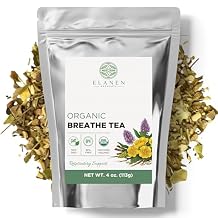Elanen Naturals Organic Breathe Tea 4 oz. 113g, USDA Certified Organic Lung Tea for Bronchial Wellness and Smokers, Respiratory Blend, Gordo Lobo Herbs Loose Leaf, Mullein Detox Lungs, Cut & Sifted