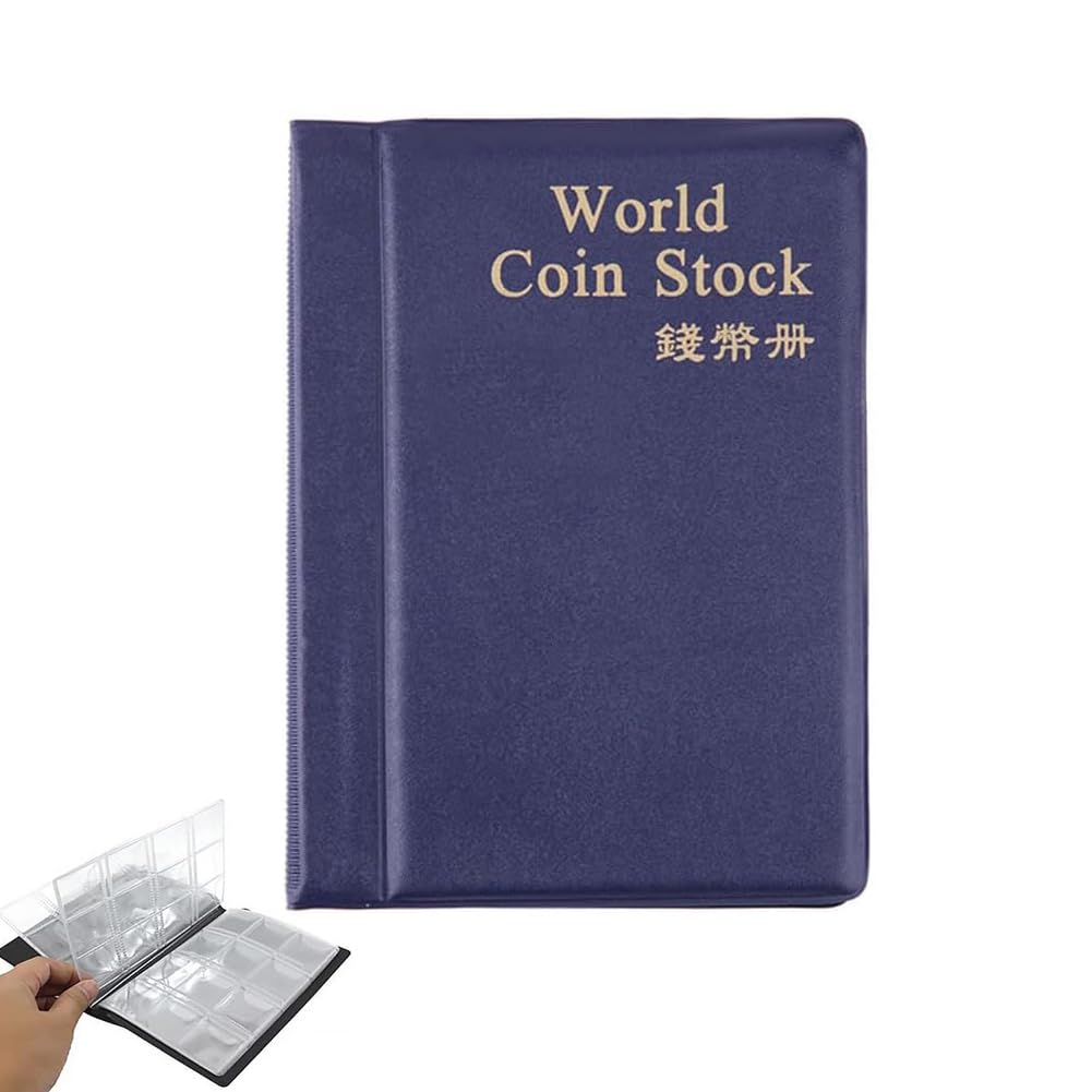 120 Pockets Coin Collection Album, 10 Pages World Coin Stock Book (Blue)