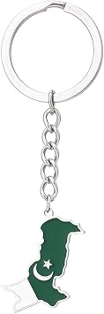 Stainless Steel Keychain Pakistan Maps Keyring National Flags Key Chains Stylish Ethnic Pendant Decorations, Silver