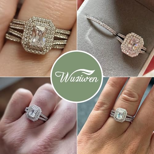 Wuziwen Emerald Wedding Rings for Women Bridal Sets 925 Sterling Silver CZ Cubic Zirconia Size 5-123
