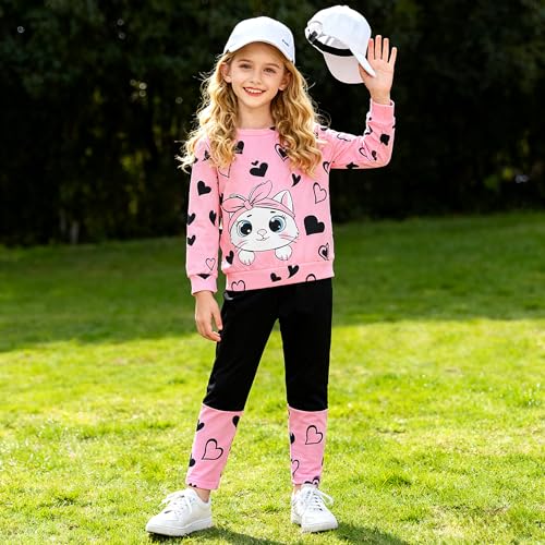 Image of Kids Toddler Girl Clothes Heart Letter Print Long-sleeved round collar top+Letter Print Pants Outfits Set