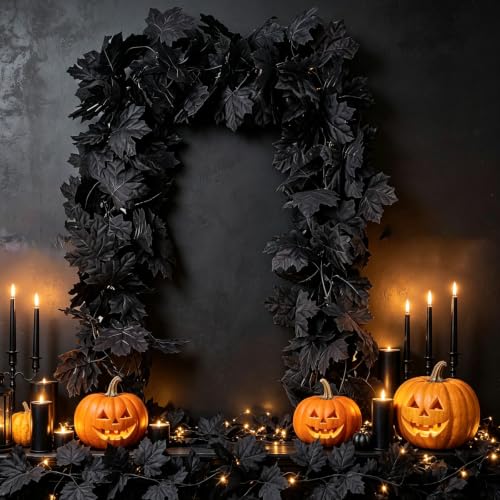 2Pack 5.9FT Artificial Autumn Halloween Garland with Black Maple Leaf (Black) - image 5
