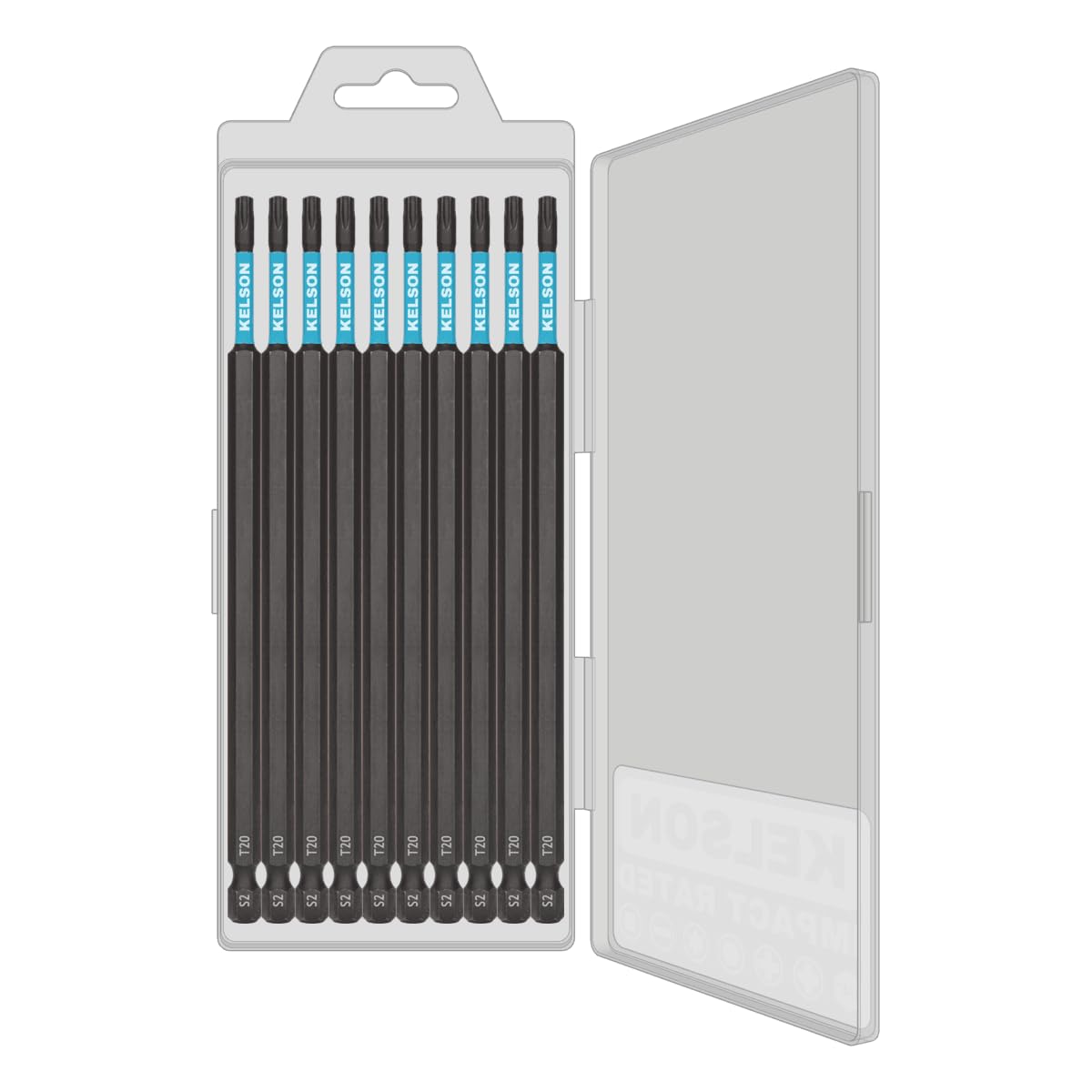 KELSON 10pcs T20 Torx 150mm Impact Rated Screwdriver Bits with Storage Case 1/4" Universal, Black