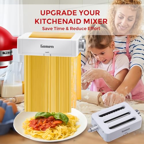 Image of Gomen Pasta Maker Attachment For KitchenAid Stand Mixer, 3 In 1 Pasta Roller & Cutter Attachment Set, Homemade Pasta Sheet, Spaghetti & Fettuccine Cutter Pasta Maker Accessories