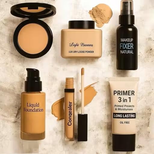Makeup Kit with Banana Loose Powder 40g, 3 in 1 Primer 30ml Oil Free, Long Lasting, Liquid Foundation, Concealer, Makeup Fixer-image-31