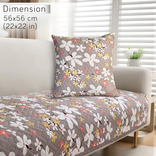 Image of HOKIPO Printed Cushion Cover 22x22 in, Pastel Brown Sandwort Flower