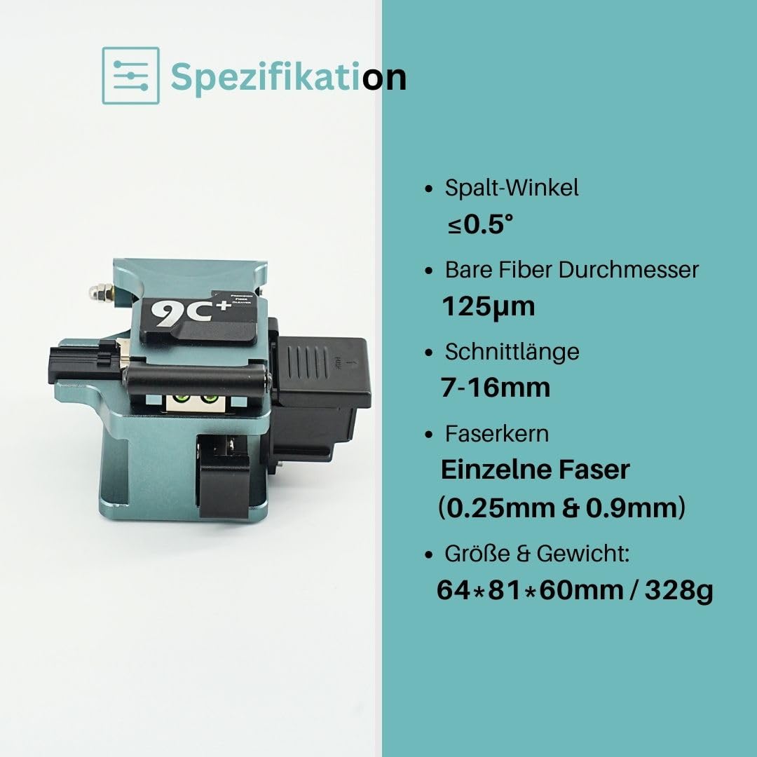 9C+ Fiber Cleaver LWL Faserschneider mit automatisch rotierender Klinge Einhandbedienung, Faserschneider mit Aluminiumlegierungsmaterial 24 Spaltstellen 48.000-fache Spaltung
