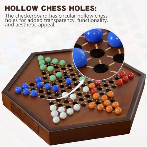 Tablero de Damas Chinas de Madera Grande 15" con Canicas miniatura 4