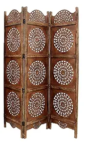 GOLDEN ART HANDICRAFTS Wooden Room Divider Partition for Living Room, Room Separator with Melamine Finish 6ft 3 Panel Brown