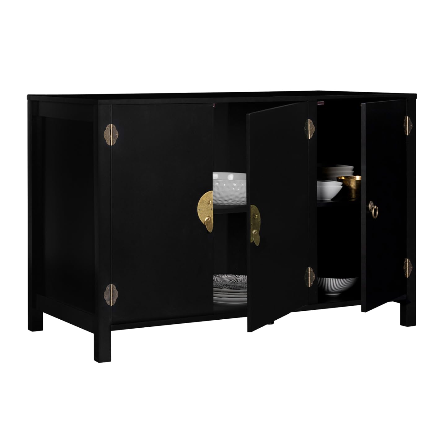 IDMarket Yang - Aparador bajo (110 cm, 3 puertas, madera, color negro