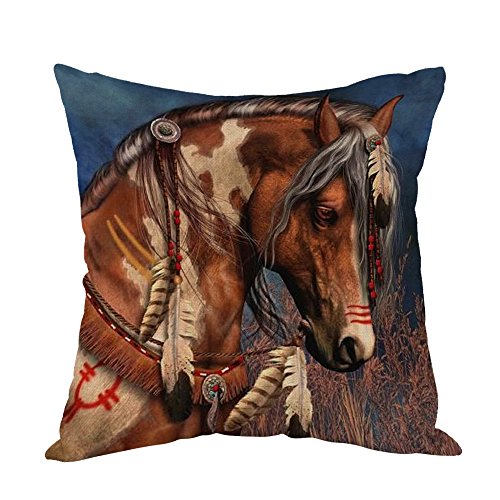 Moslion Horse Pillow,Home Decorative Throw Pillow Cover Horse Cotton Linen Cushion for Couch/Sofa/Bedroom/Livingroom/Kitchen/Car 18 x 18 inch Square Pillow case
