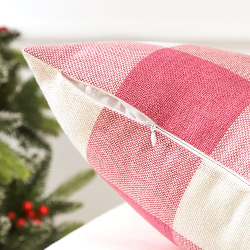 JOTOM Set of 2 Classic Plaids Cushion Covers 60x60 cm Farmhouse Buffalo Check Soft solid Decorative Throw Pillow Covers Home Decor Outdoor Cushion Case for Sofa Bedroom (Pink) - Image 2