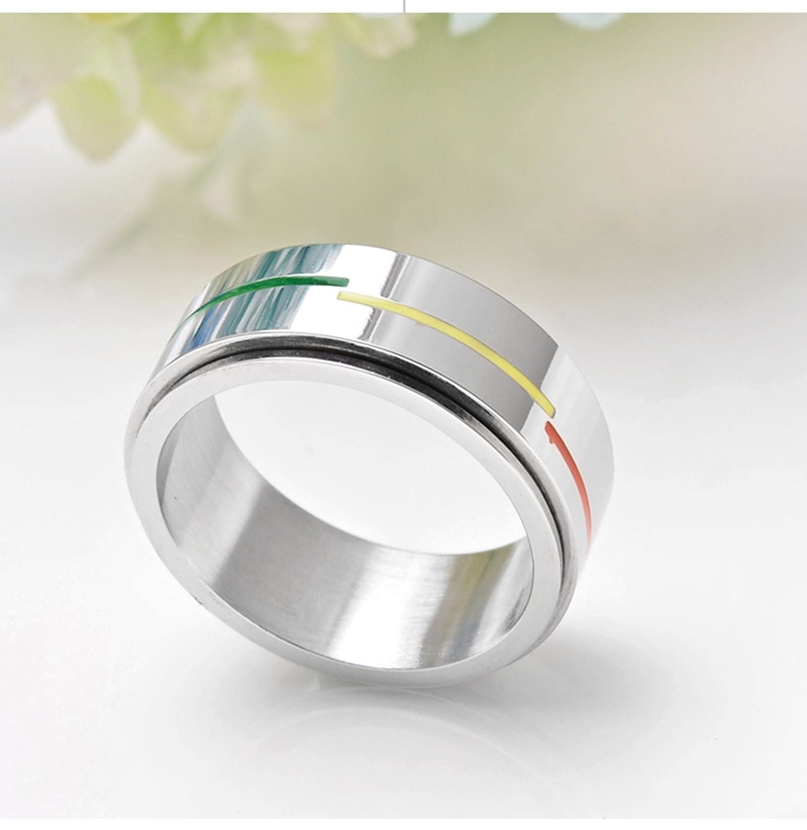 AmDxD Alianza para boda, plata, acero inoxidable, anillo de compromiso, arco iris, color plateado, W59 & M61.5, Acero inoxidable, Sin piedras preciosas,