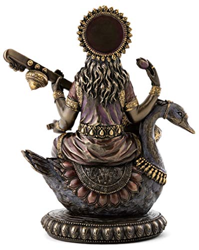 Estatua Saraswati Sentada en Cisne de Bronce 8.5 Pulgadas miniatura 3