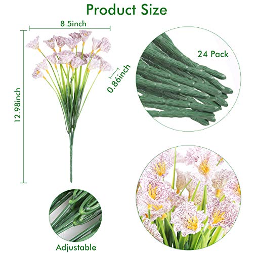 24 Bundles Artificial Flowers Outdoor Uv Resistant Fake Flowers No Fade Faux Plastic Plants Garden Porch Window Box Decorating(White) #TOP1