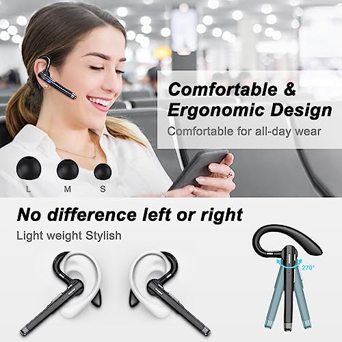 Boytond Bluetooth Headset with 500mAh Charging Case, 100Hrs Playtime Wireless Headset with Noise Cancelling Mic, Wireless Earpiece Hands-Free Headphones for Office Trucker Driving Business,Black — view 3