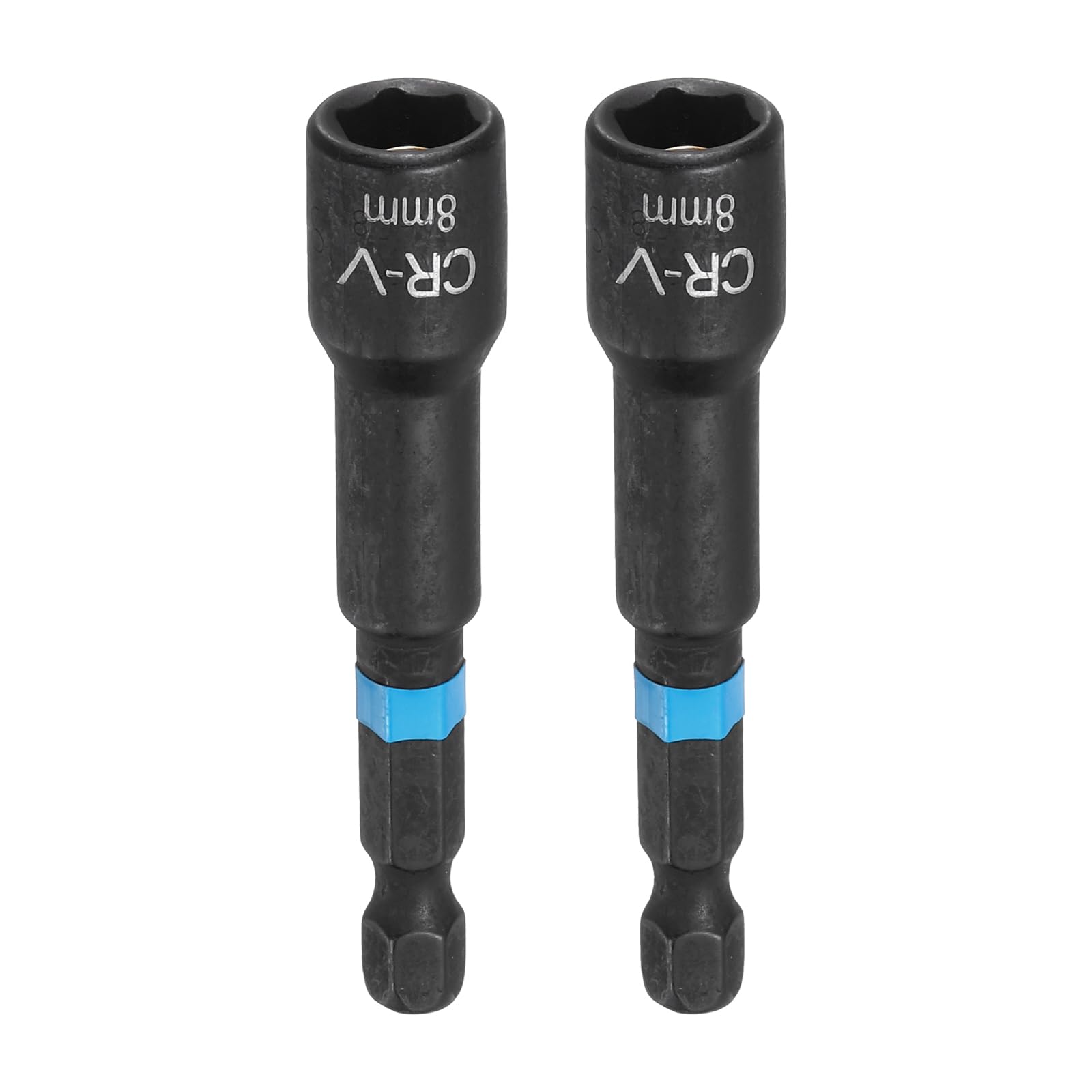 sourcing map 2pcs Nut Driver Drill Bit 8mm Metric Socket 1/4" Hex Shank 2.56" (65mm) Magnetic 6-Point Sockets Quick Change Cr-V Steel Bolt Setters for Power Drill Drivers