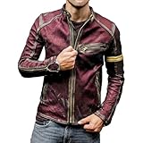 QOAAIE Men's Fashion Zip Up Stand Collar Leather Jackets Vintage Lightweight Punk Coat Casual Motorcycle Biker PU Jacket (Wine Red B1,Large)