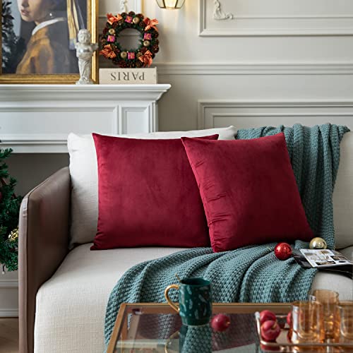 Rythome Set Of 2 Velvet Throw Pillow Covers For Sofa Couch Bed And Living Room- 14"X14", Wine #TOP1